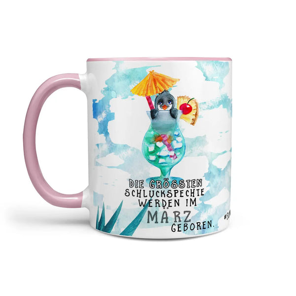 Monatstasse | Kaffeetasse Tasse Geburtstag Januar bis Dezember | Pinguin Schluckspechte Geburtstagstasse inkl. Geschenkkarte Sunnywall