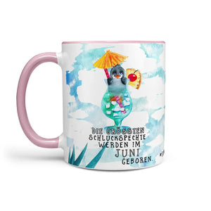 Monatstasse | Kaffeetasse Tasse Geburtstag Januar bis Dezember | Pinguin Schluckspechte Geburtstagstasse inkl. Geschenkkarte Sunnywall