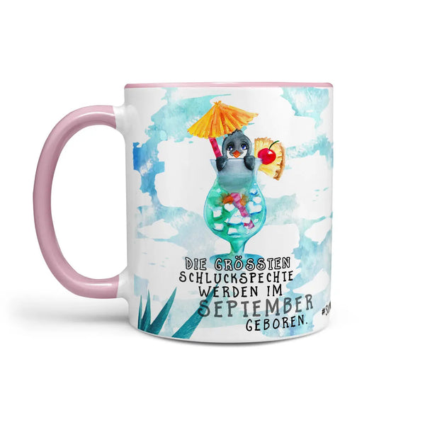 Monatstasse | Kaffeetasse Tasse Geburtstag Januar bis Dezember | Pinguin Schluckspechte Geburtstagstasse inkl. Geschenkkarte Sunnywall