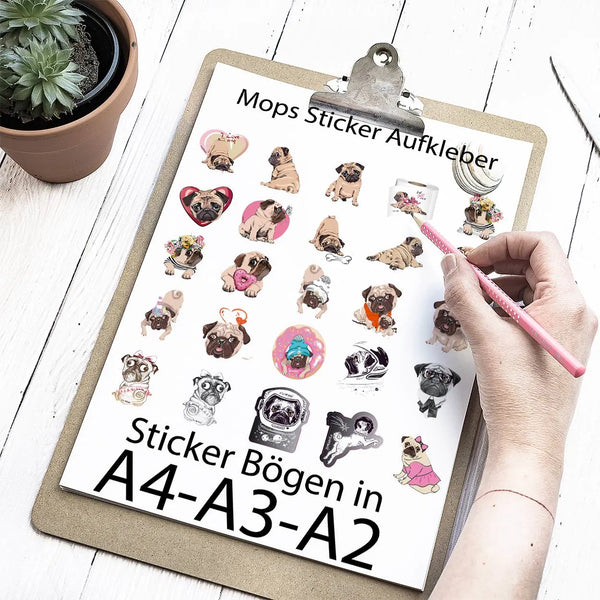 Mops Sticker Aufkleber Set Sunnywall