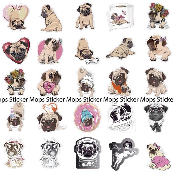 Mops Sticker Aufkleber Set Sunnywall