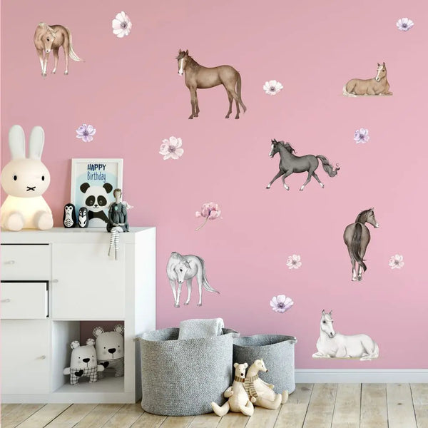 Pferde - Wandtattoo Kinderzimmer Baby Wandaufkleber - 3 x A4 Set Sunnywall