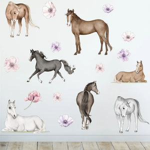 Pferde - Wandtattoo Kinderzimmer Baby Wandaufkleber - 3 x A4 Set Sunnywall