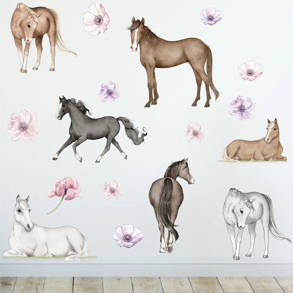 Pferde - Wandtattoo Kinderzimmer Baby Wandaufkleber - 3 x A4 Set Sunnywall