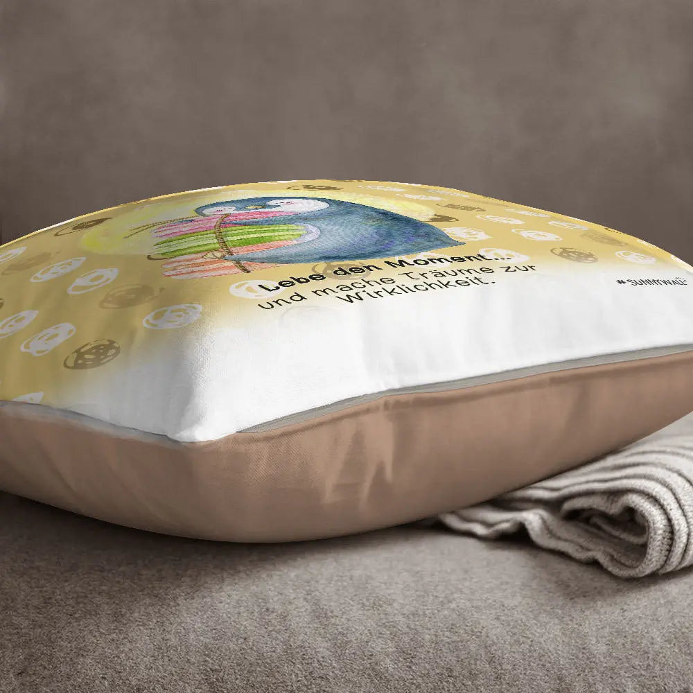 Pinguin Nigel Kissen pillow Sunnywall® Lebe den Moment... Träume Wirklichkeit Sunnywall