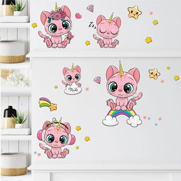 Pinke Katzen - Wandtattoo Kinderzimmer Baby Wandaufkleber Sunnywall