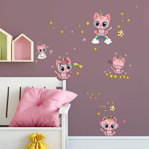 Pinke Katzen - Wandtattoo Kinderzimmer Baby Wandaufkleber Sunnywall