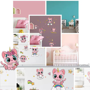 Pinke Katzen - Wandtattoo Kinderzimmer Baby Wandaufkleber Sunnywall