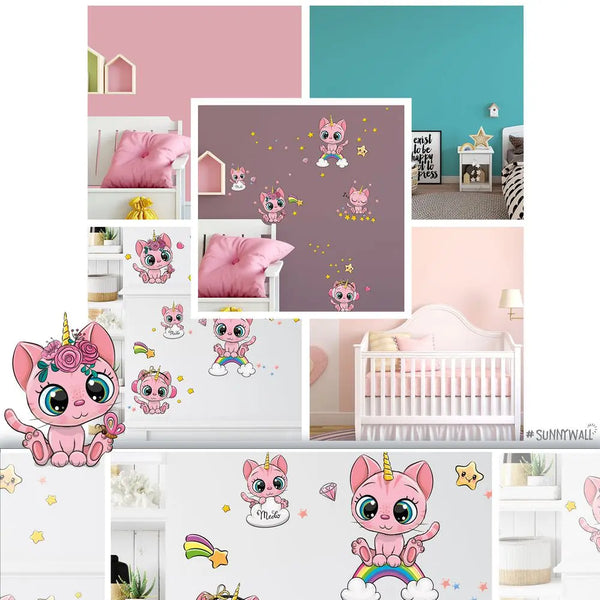 Pinke Katzen - Wandtattoo Kinderzimmer Baby Wandaufkleber Sunnywall