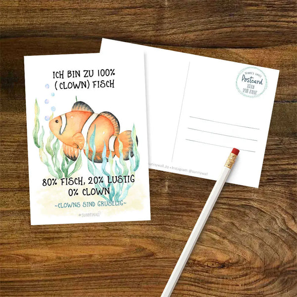 Postkarte Clownfisch - Ich bin zu 100 % (Clown) Fisch Sunnywall