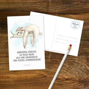 Postkarte Faultier - Manchmal braucht es nicht mehr als eine Hängematte und vieeeel Sonnenschein! Sunnywall