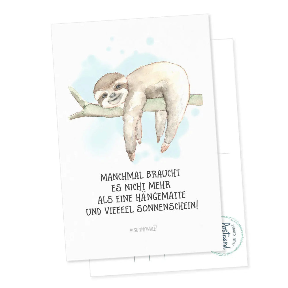 Postkarte Faultier - Manchmal braucht es nicht mehr als eine Hängematte und vieeeel Sonnenschein! Sunnywall