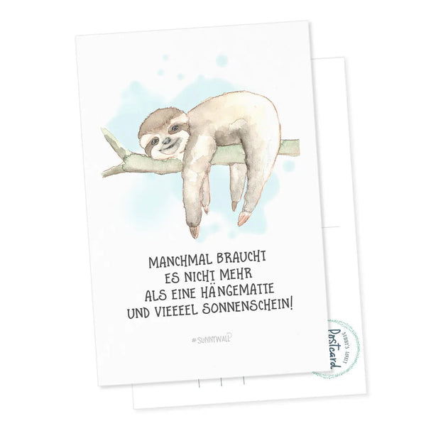 Postkarte Faultier - Manchmal braucht es nicht mehr als eine Hängematte und vieeeel Sonnenschein! Sunnywall
