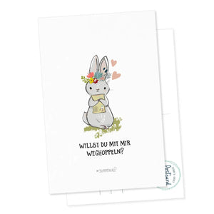 Postkarte Geschenkkarte Hase Häschen - Willst du mit mir "gehen" weghoppeln? Sunnywall
