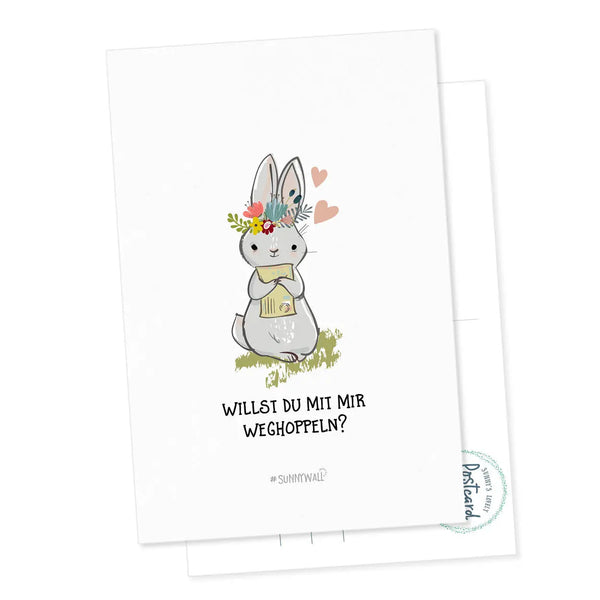 Postkarte Geschenkkarte Hase Häschen - Willst du mit mir "gehen" weghoppeln? Sunnywall