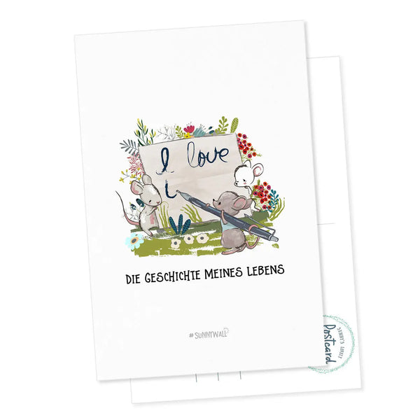 Postkarte Geschenkkarte Maus Mäuschen I love you Die Geschichte meines Lebens Sunnywall