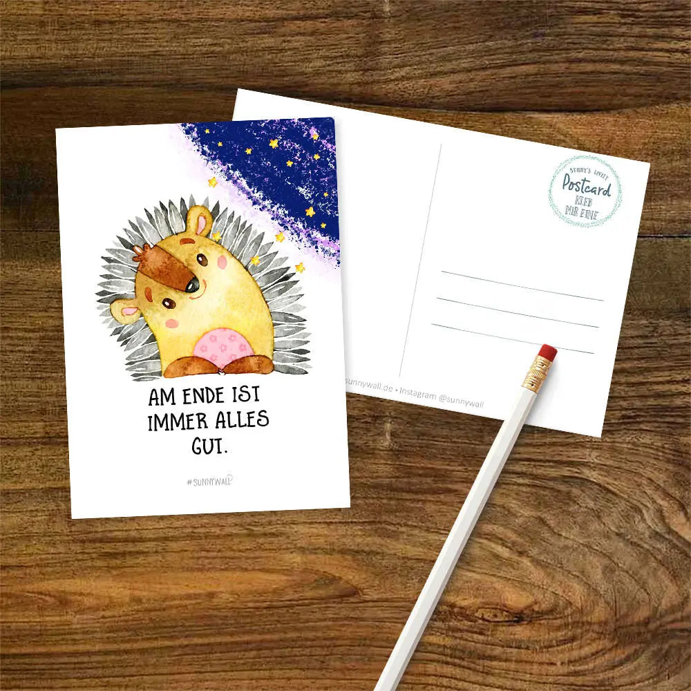 Postkarte Igel - Am Ende ist immer alles gut Sunnywall