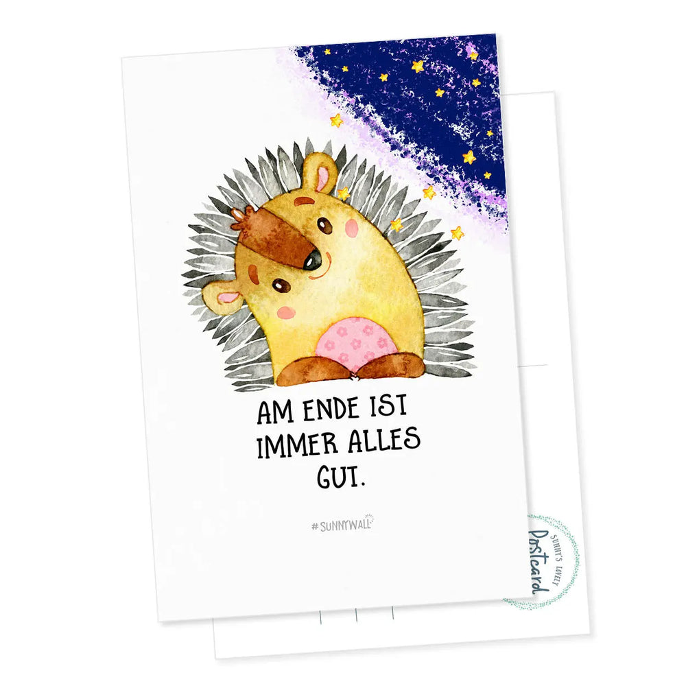Postkarte Igel - Am Ende ist immer alles gut Sunnywall