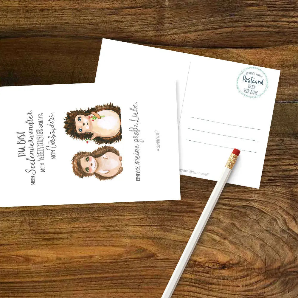 Postkarte Igel - Du bist mein Seelenverwandter, einfach mein größter Schatz Sunnywall