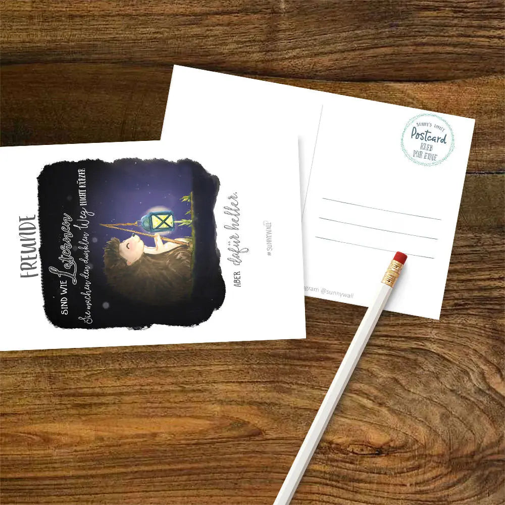 Postkarte Igel - Freunde sind wie Laternen - der Weg wird heller Freundeskarte Sunnywall