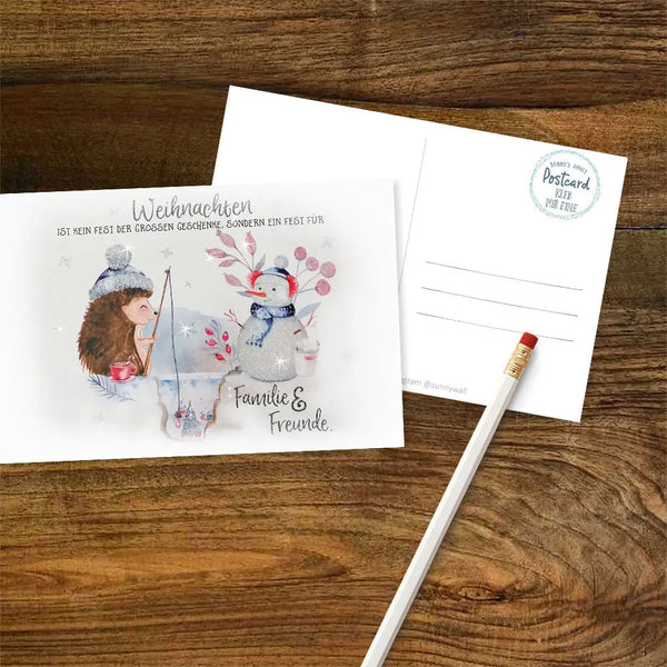 Postkarte Igel - Glitzerkarte Weihnachten ist kein Fest der großen Geschenke - Familie & Freunde Weihnachtskarte Weihnachtsglückwünsche Sunnywall
