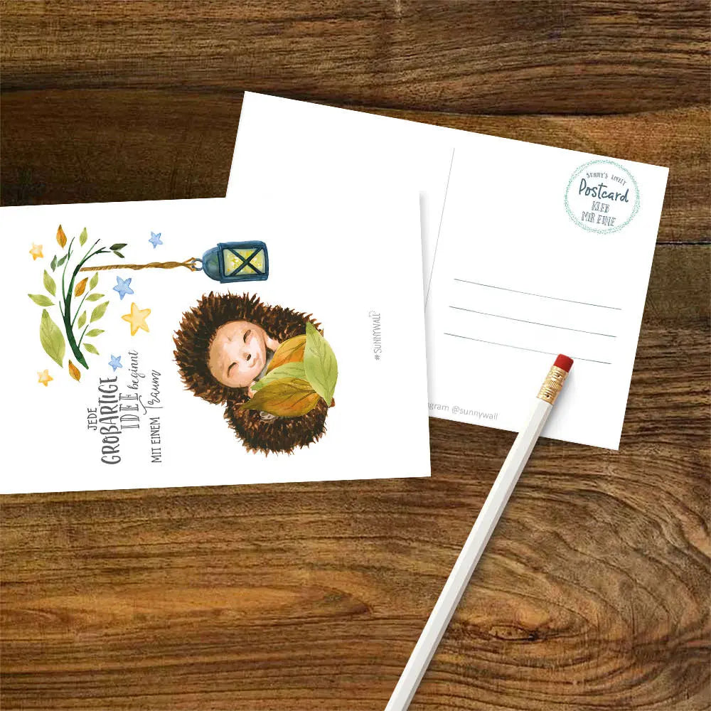 Postkarte Igel - Jede großartige Idee beginnt mit einem Traum Motivationskarte Sunnywall