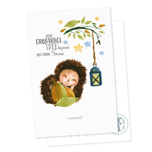 Postkarte Igel - Jede großartige Idee beginnt mit einem Traum Motivationskarte Sunnywall