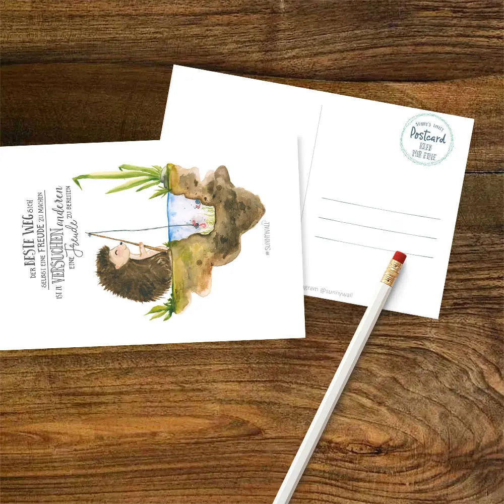 Postkarte - Igel der beste Weg Angeln Schnecke Freude machen Grußkarte Glückwunschkarte Sunnywall