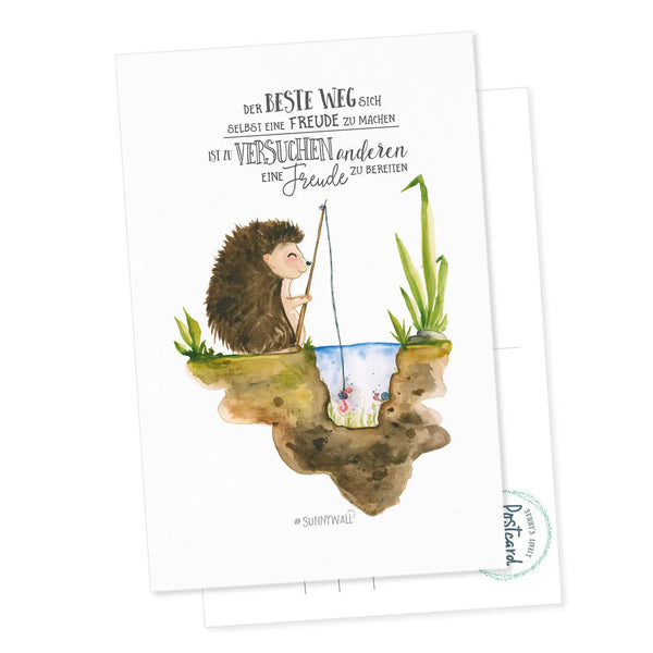 Postkarte - Igel der beste Weg Angeln Schnecke Freude machen Grußkarte Glückwunschkarte Sunnywall