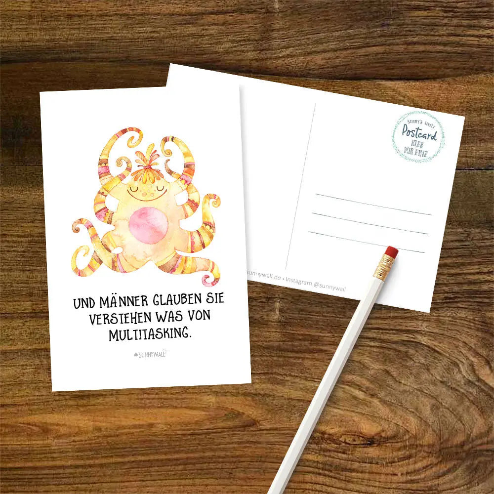 Postkarte Monster - Und Männer glauben sie verstehen was von Multitasking Sunnywall