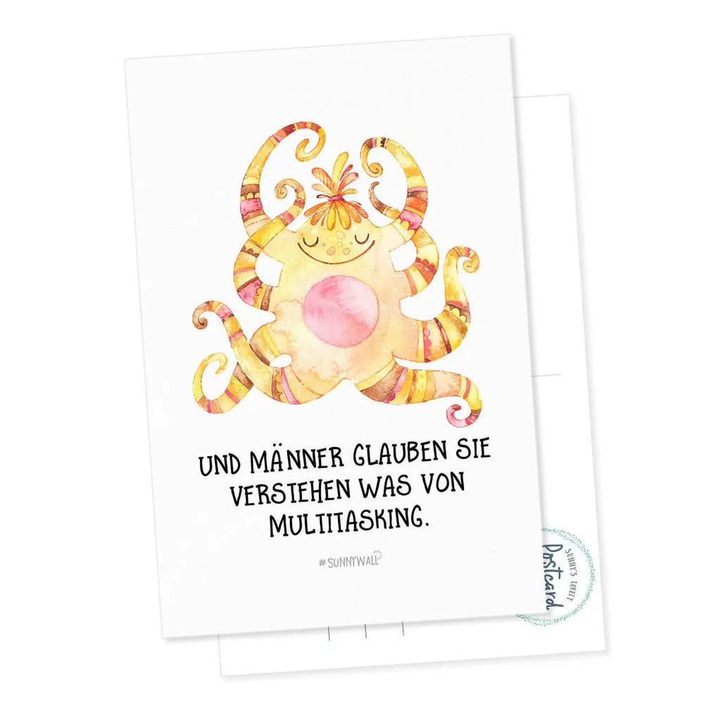 Postkarte Monster - Und Männer glauben sie verstehen was von Multitasking Sunnywall