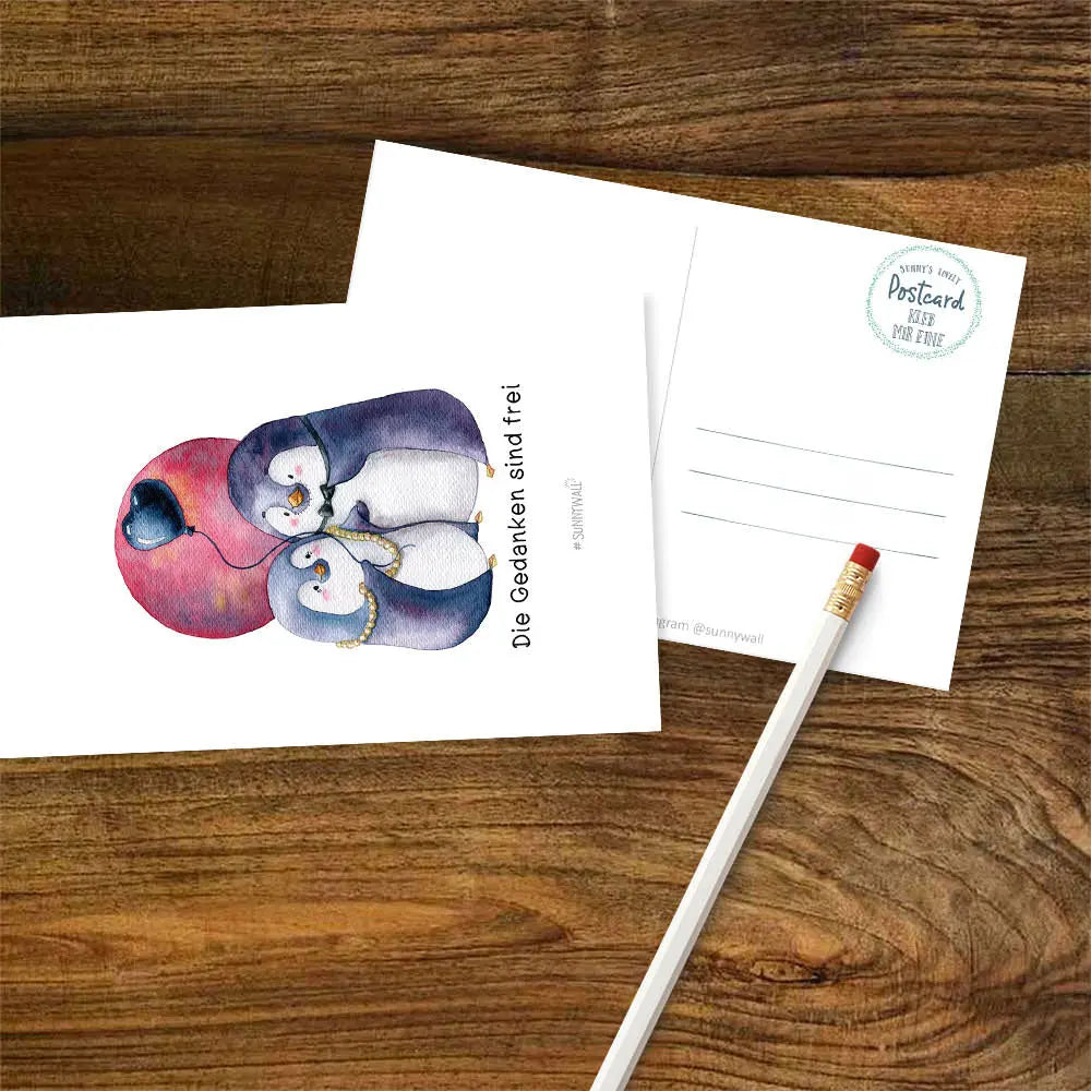 Postkarte Pinguin Nigel - Die Gedanken sind frei Sunnywall