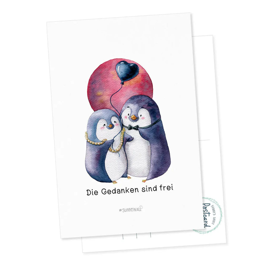 Postkarte Pinguin Nigel - Die Gedanken sind frei Sunnywall
