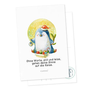 Postkarte Pinguin Nigel - Ohne Worte, still und leise, gehen deine Sinne auf die Reise Sunnywall