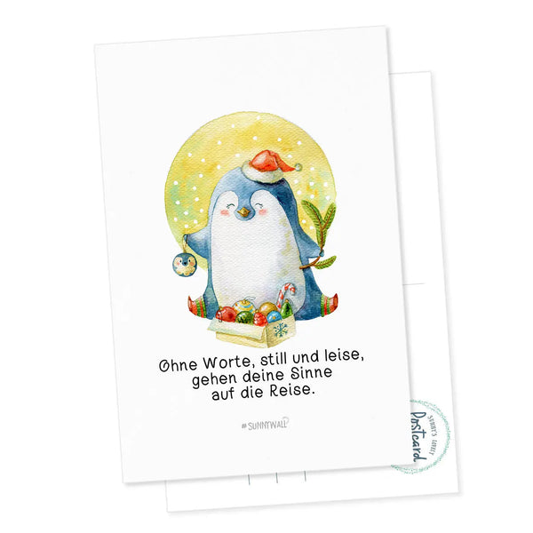 Postkarte Pinguin Nigel - Ohne Worte, still und leise, gehen deine Sinne auf die Reise Sunnywall