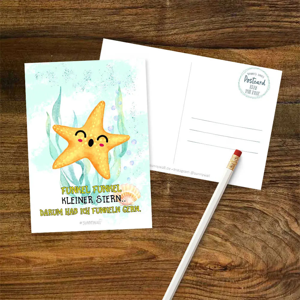 Postkarte Seestern - Funkel funkel kleiner Stern...darum hab ich Funkeln gern Sunnywall