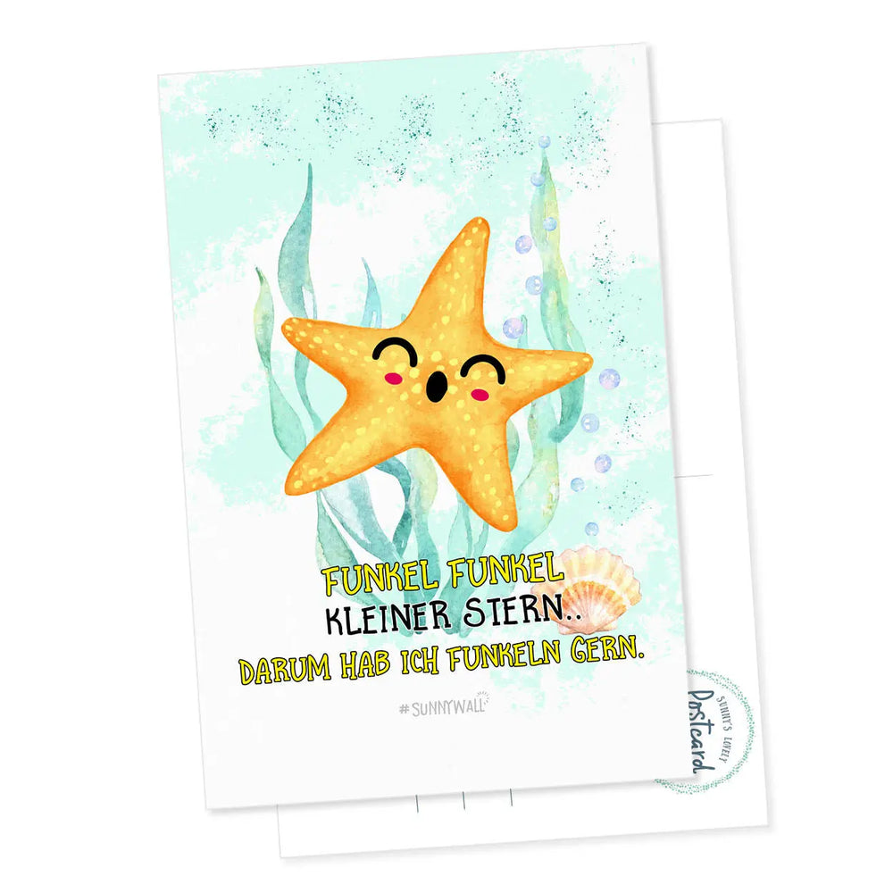 Postkarte Seestern - Funkel funkel kleiner Stern...darum hab ich Funkeln gern Sunnywall