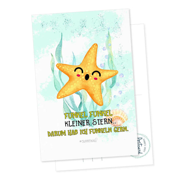 Postkarte Seestern - Funkel funkel kleiner Stern...darum hab ich Funkeln gern Sunnywall
