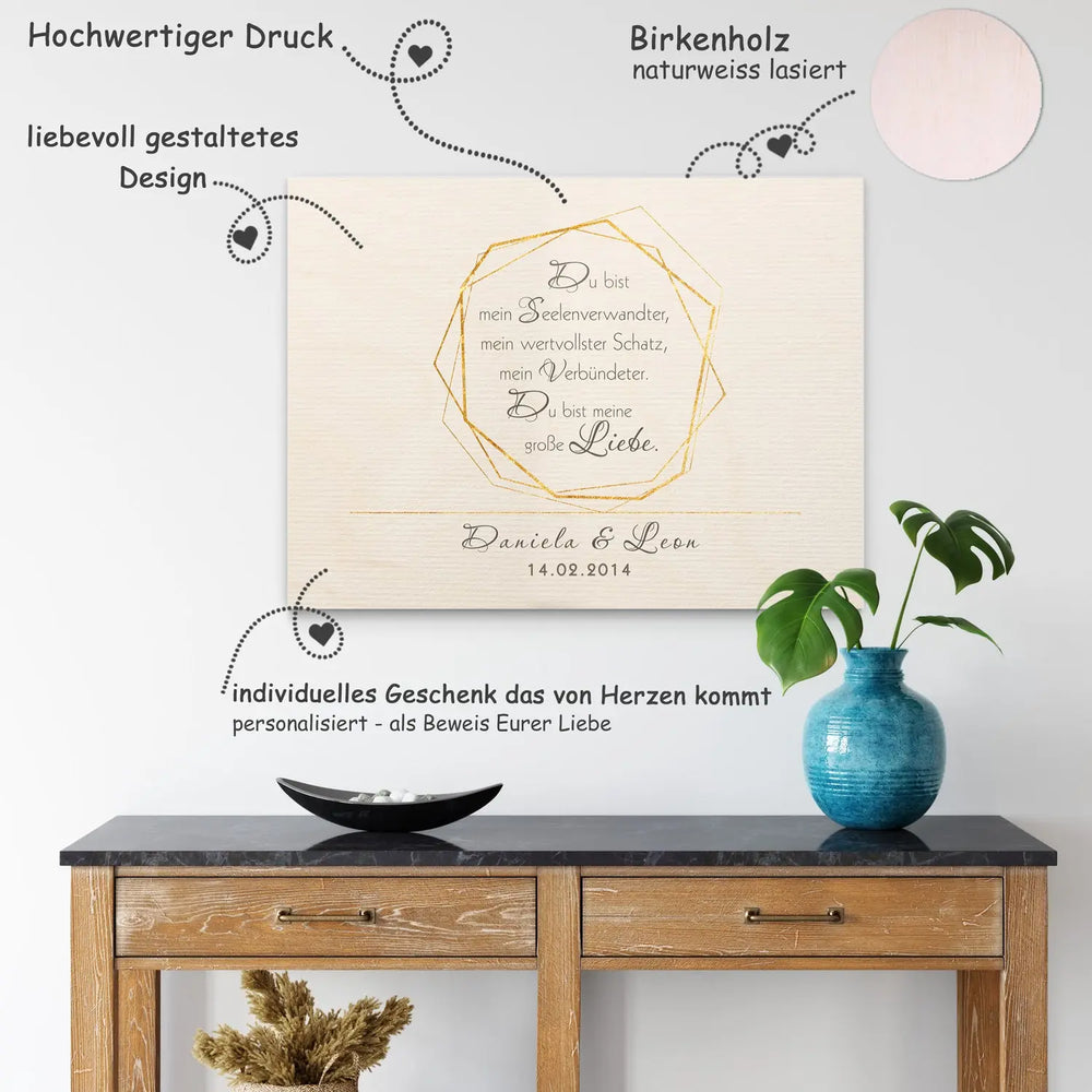 Seelenverwandter Holzbild für Paare, Hochzeit, Liebesgeschenk mit Wunschnamen und Datum Sunnywall