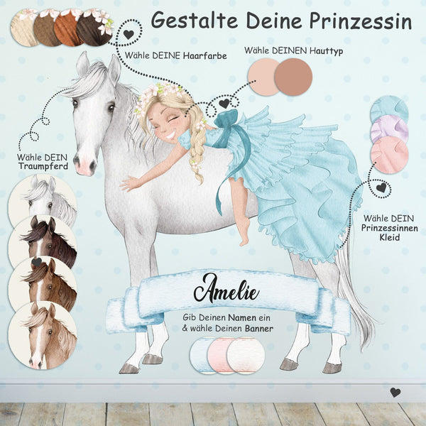 Wandtattoo Prinzessin auf Pferd -  Zauberhafter Wandaufkleber individuell gestaltbar - Sunnywall® | Individualität trifft Design