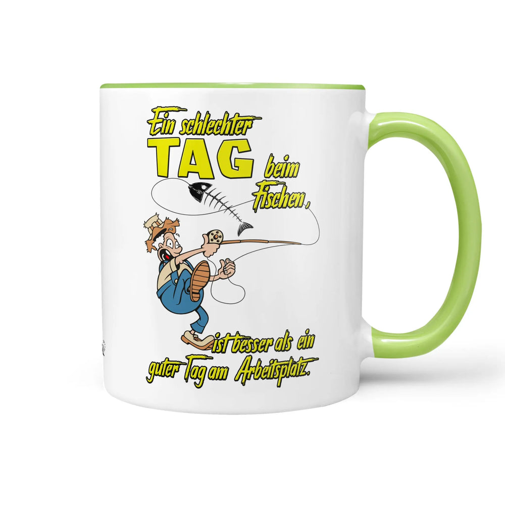 Spruch Tasse | Kaffeetasse Tasse Angler schlechter Tag beim Fischen, besser als Arbeit Sunnywall