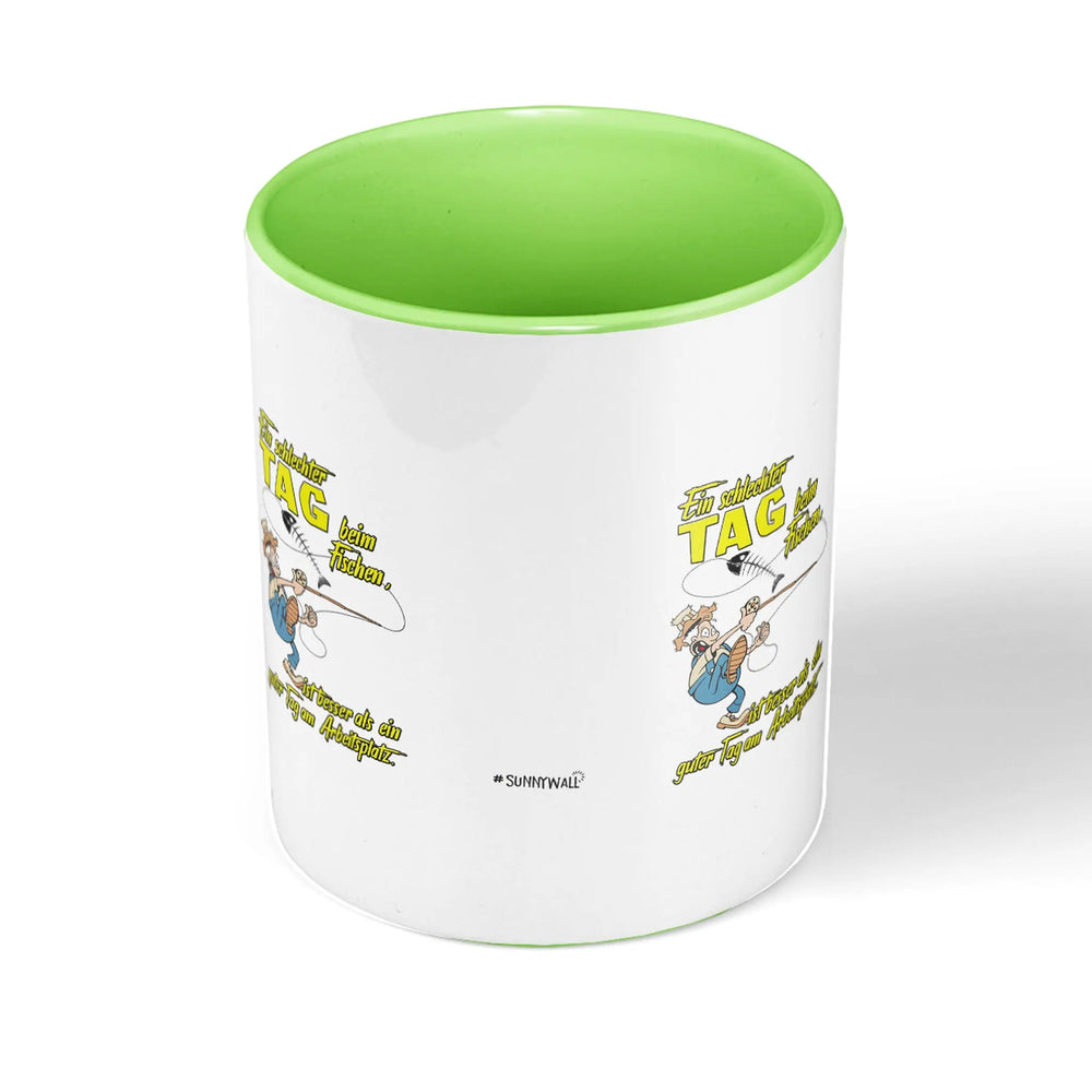 Spruch Tasse | Kaffeetasse Tasse Angler schlechter Tag beim Fischen, besser als Arbeit Sunnywall