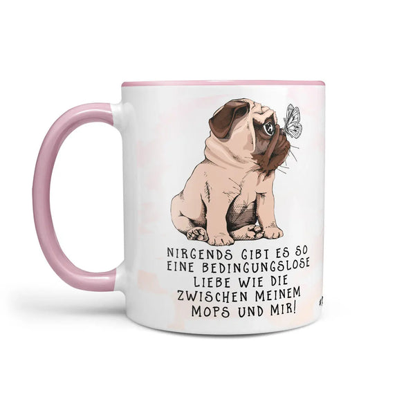 Tasse Spruch | Kaffeetasse Geschenktasse Mops und mir Schmetterling Bedingungslose Liebe Sunnywall