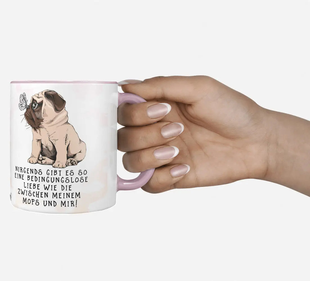 Tasse Spruch | Kaffeetasse Geschenktasse Mops und mir Schmetterling Bedingungslose Liebe Sunnywall