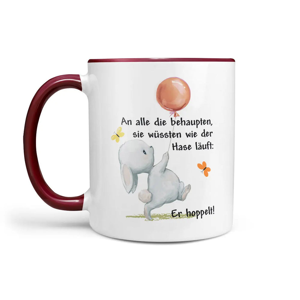 Tasse Spruch | Kaffeetasse Häschen - An alle die behaupten sie wüssten wie der Hase läuft rot Sunnywall