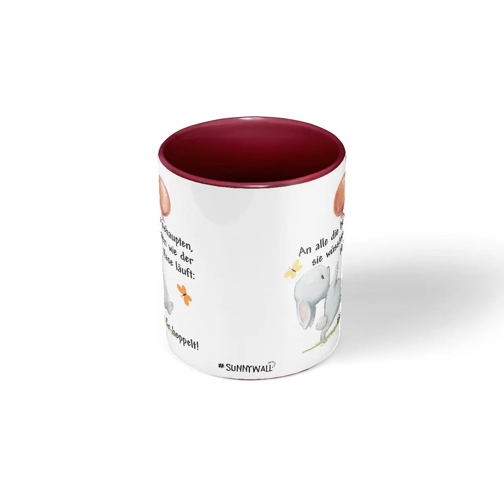 Tasse Spruch | Kaffeetasse Häschen - An alle die behaupten sie wüssten wie der Hase läuft rot Sunnywall
