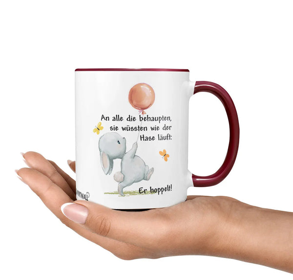 Tasse Spruch | Kaffeetasse Häschen - An alle die behaupten sie wüssten wie der Hase läuft rot Sunnywall