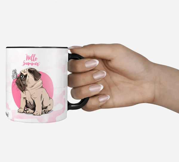 Tasse Spruch | Kaffeetasse Mops Hund - Hello Summer Schmetterling Sunnywall