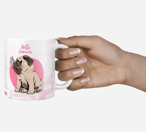 Tasse Spruch | Kaffeetasse Mops Hund - Hello Summer Schmetterling Sunnywall