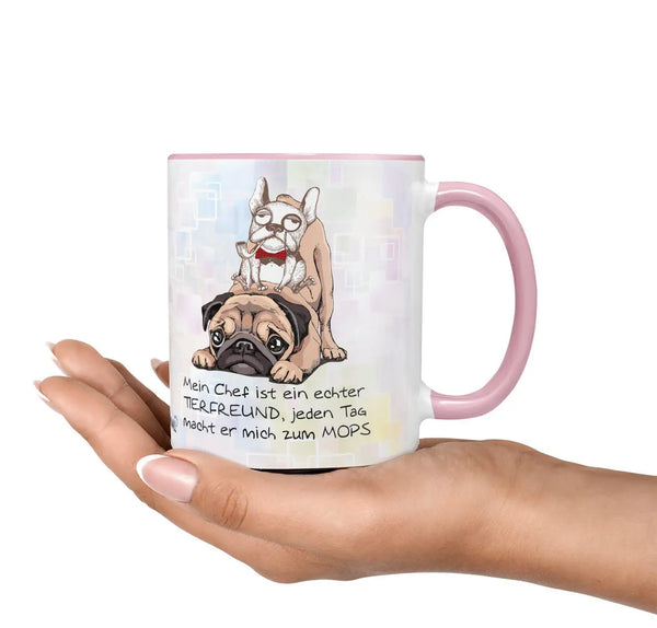 Tasse Spruch | Kaffeetasse Mops Hund - Mein Chef ist ein echter TIERFREUND Sunnywall